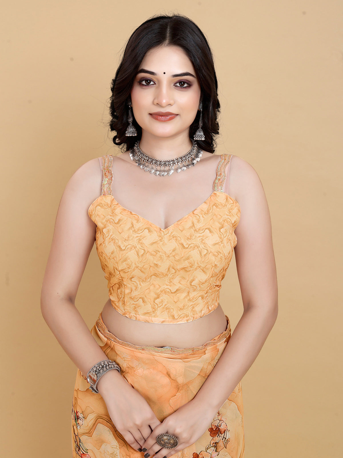 Weightless Orange Saree with Multicolored Designs