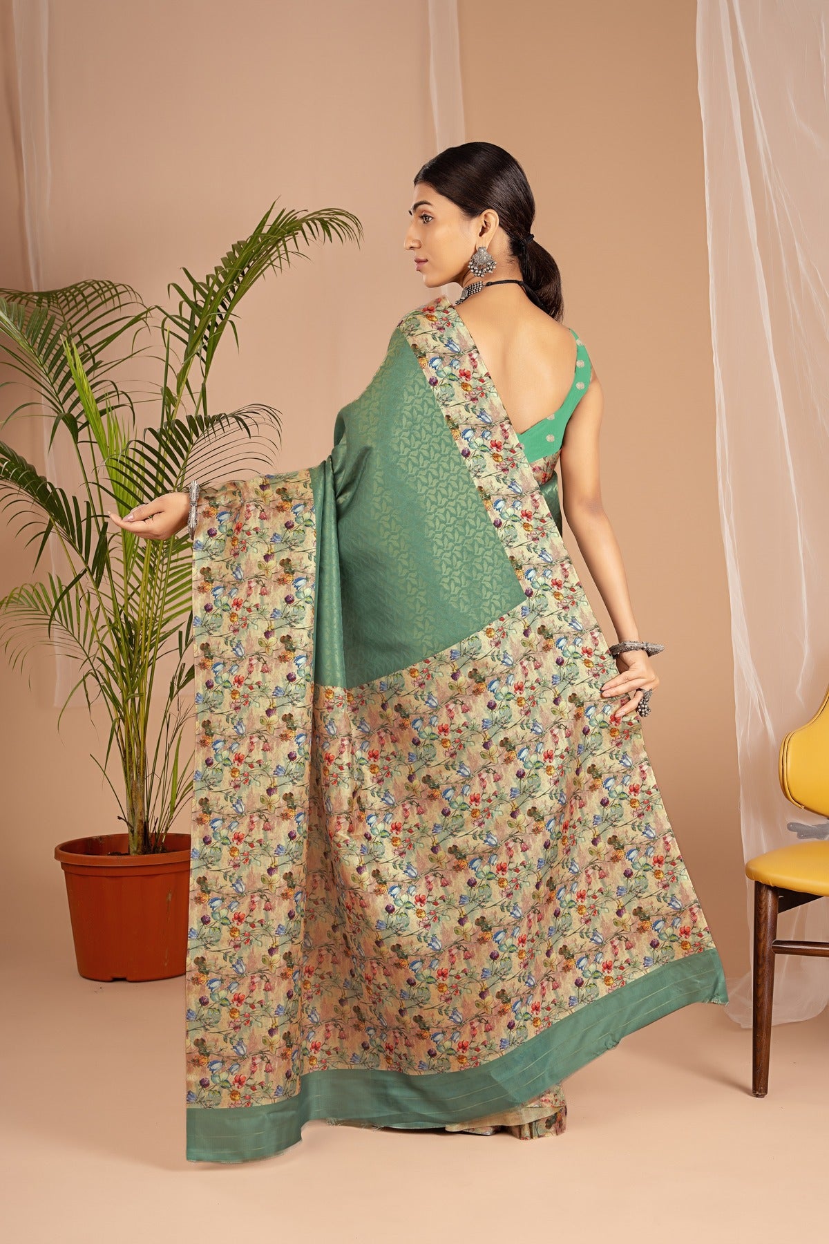 Banarasi Softy Digital Print Floral Silk Dark Green Saree-Festive And Party Wear