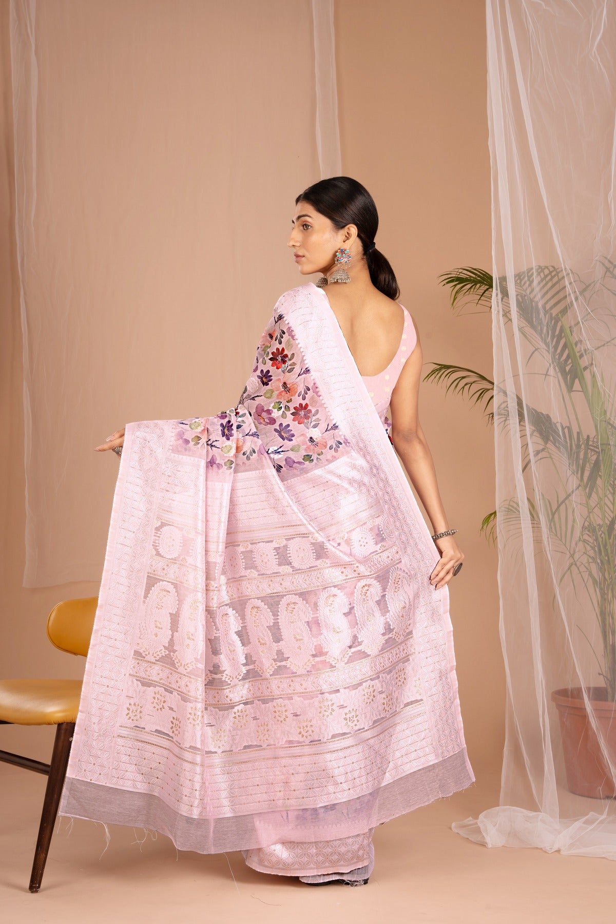 Lakhnawi Digital Print Light Purple Floral Saree