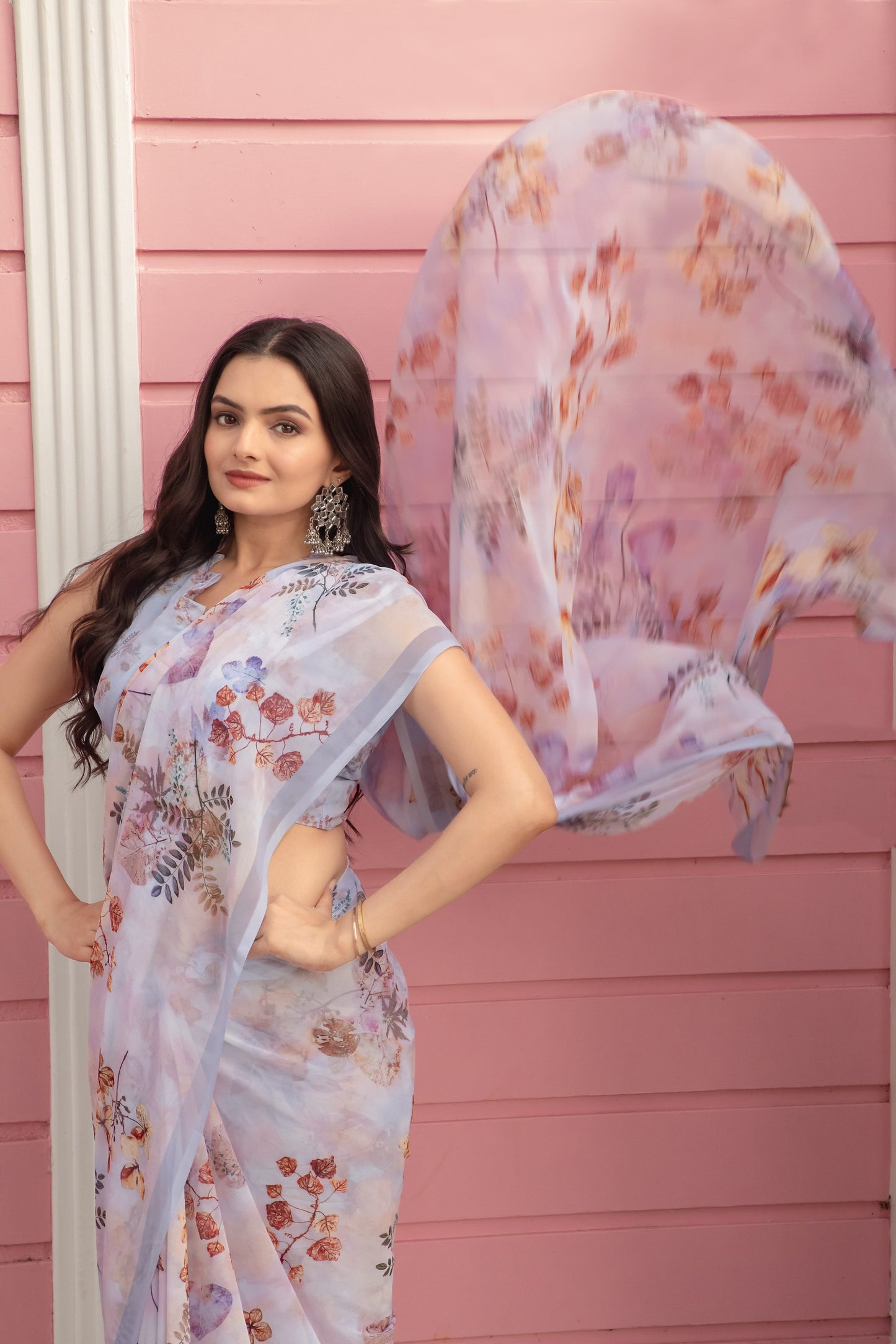 Luxurious Weightless Pista Saree with Multicolored Design