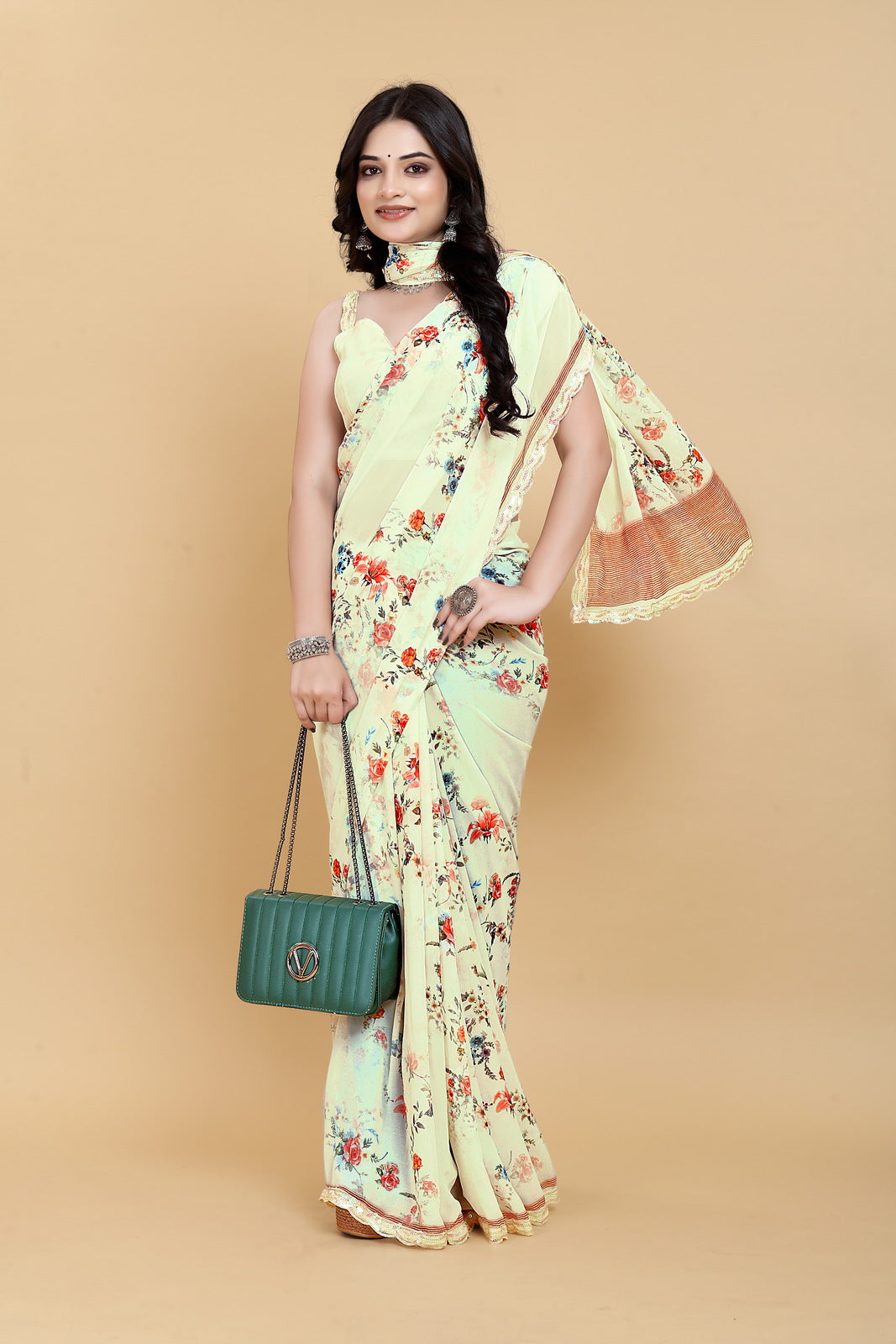 Elegant Weightless Yellow Saree Featuring Multi Colored Patterns