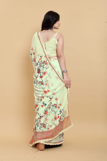 Elegant Weightless Yellow Saree Featuring Multi Colored Patterns
