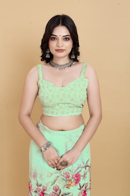 Luxurious Weightless Pista Saree with Multicolored Design