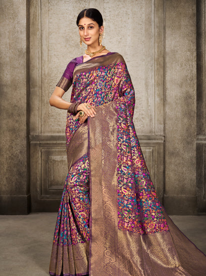 Kanjivaram Silk Gold Saree with Antique Gold Minakari Kani Work