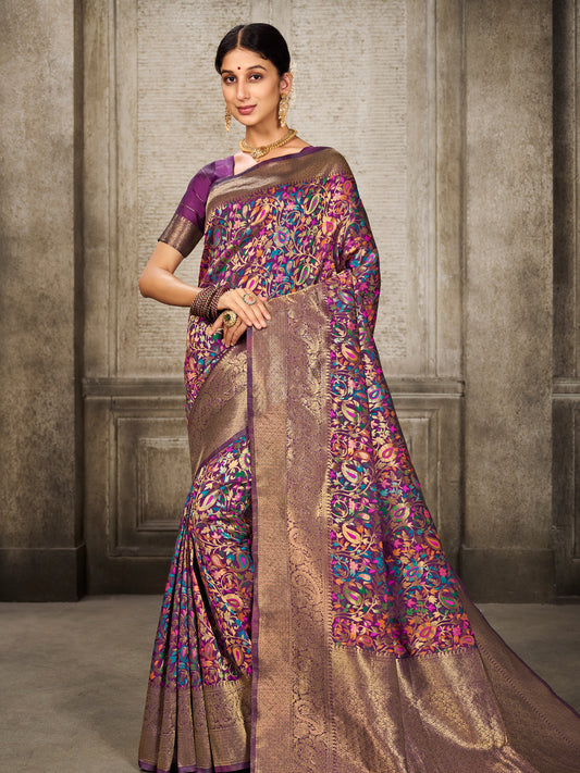 Kanjivaram Silk Gold Saree with Antique Gold Minakari Kani Work