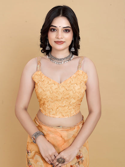 Weightless Orange Saree with Multicolored Designs