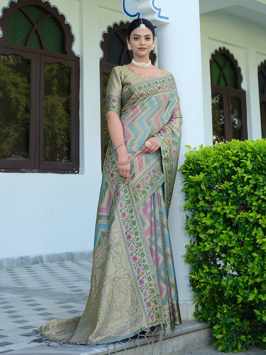 Rangkat Organza Saree with Multicolored Zari Embroidery