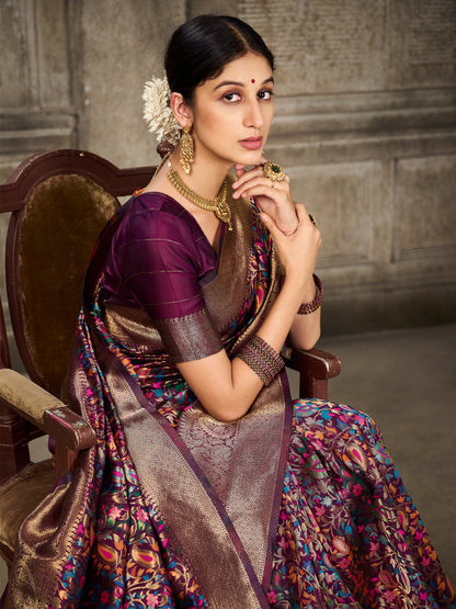 Kanjivaram Silk Gold Saree with Antique Gold Minakari Kani Work