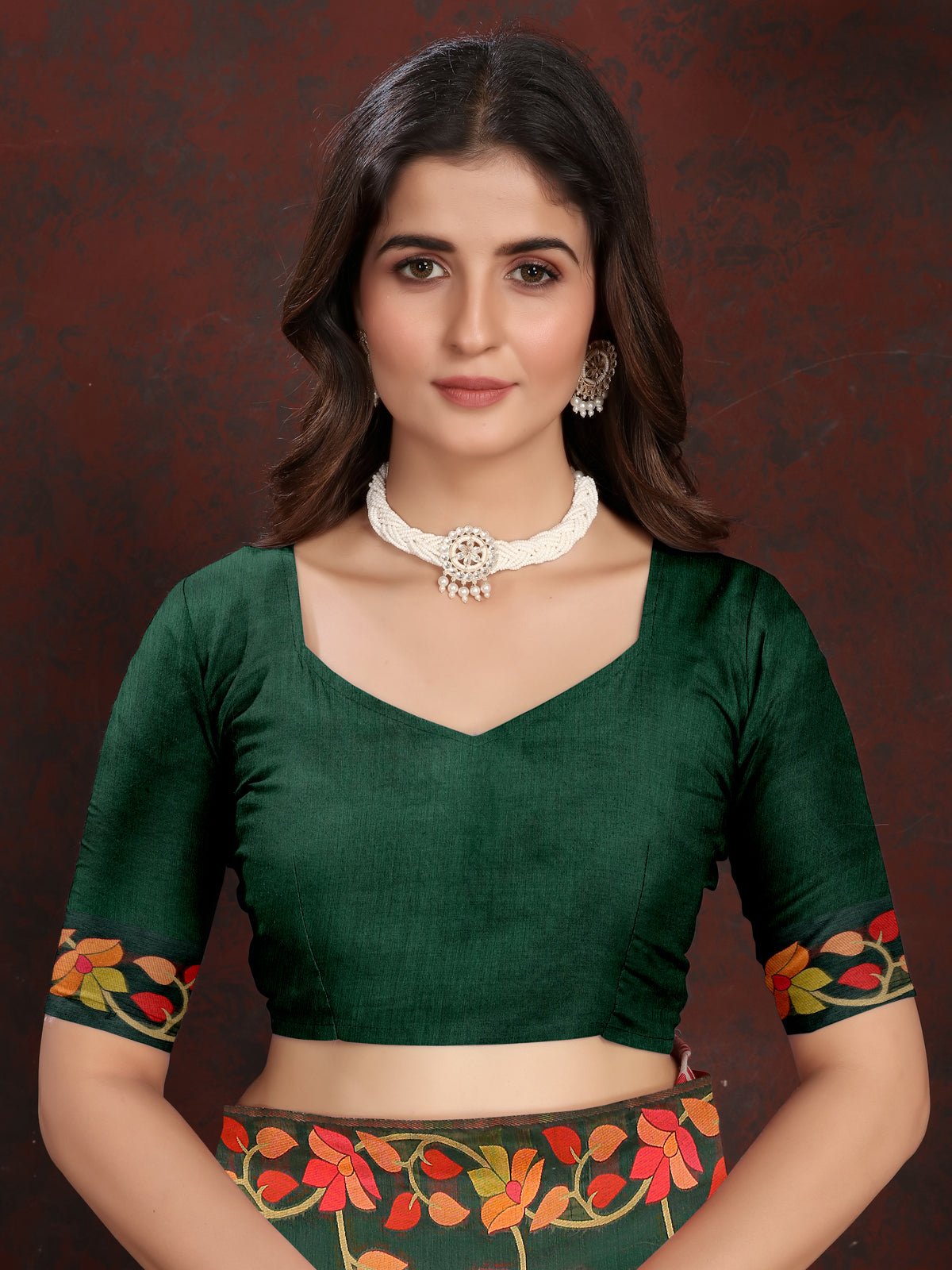 Vibrant Green Cotton Muslin Saree with Multicolored Floral Jaal Pattern