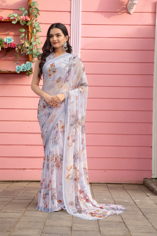 Luxurious Weightless Pista Saree with Multicolored Design