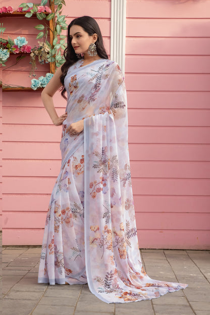 Luxurious Weightless Pista Saree with Multicolored Design